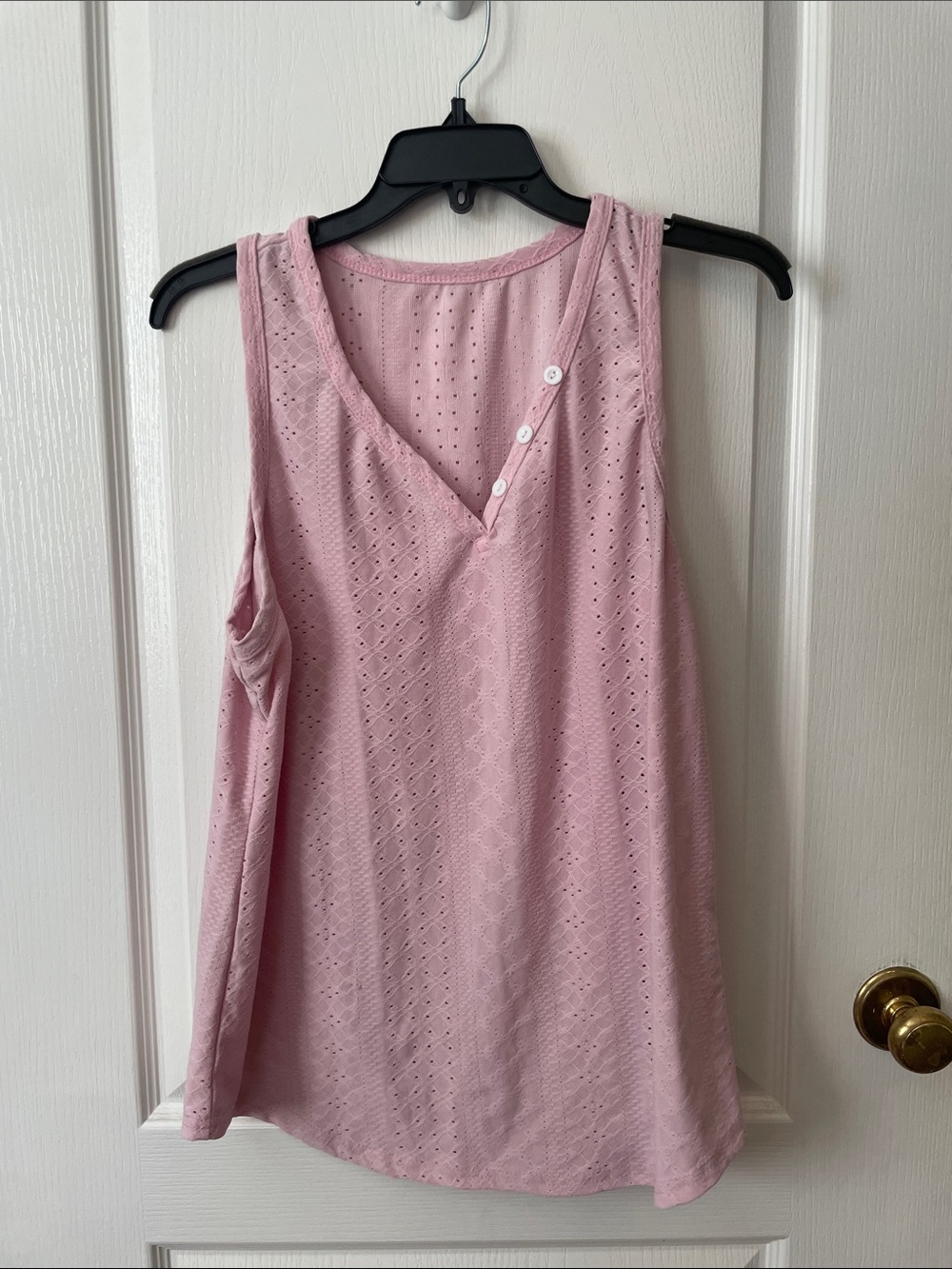 SHEIN Light Pink Eyelet V-Neck Button Tank